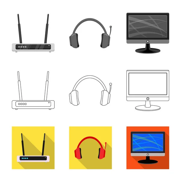 Vektorové ilustrace z přenosného počítače a zařízení logo. Sada přenosného počítače a serveru burzovní symbol pro web. — Stockový vektor