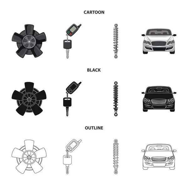 Vector illustratie van auto en deel van de teken. Collectie van auto en auto vector pictogram voor voorraad. — Stockvector