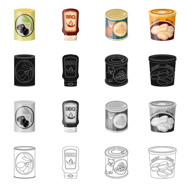 Projeto vetorial de lata e logotipo da comida. Coleção de lata e pacote de ilustração vetorial . — Vetor de Stock