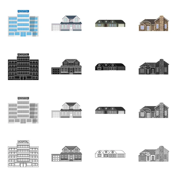 Objet isolé du bâtiment et panneau avant. Ensemble de symbole de bâtiment et de toiture pour toile . — Image vectorielle