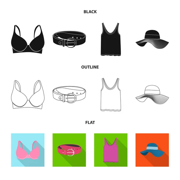 Ilustración vectorial del icono de la mujer y la ropa. Conjunto de mujer y desgaste símbolo de stock para la web . — Vector de stock