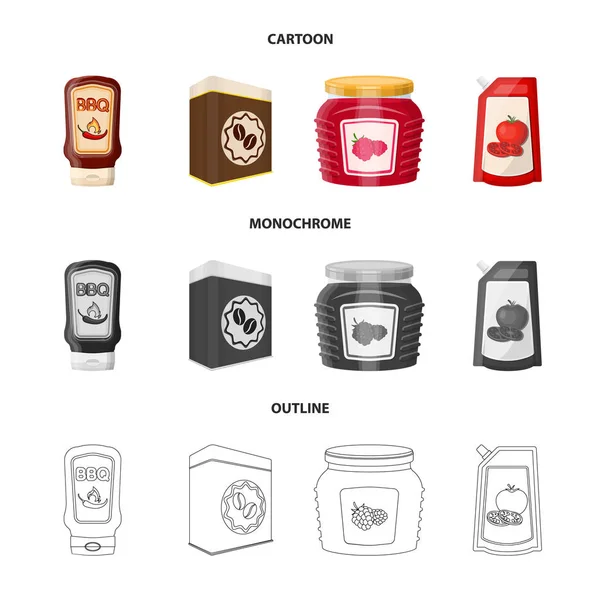 Design vettoriale di lattina e simbolo alimentare. Set di icone può e pacchetto vettoriale per magazzino . — Vettoriale Stock