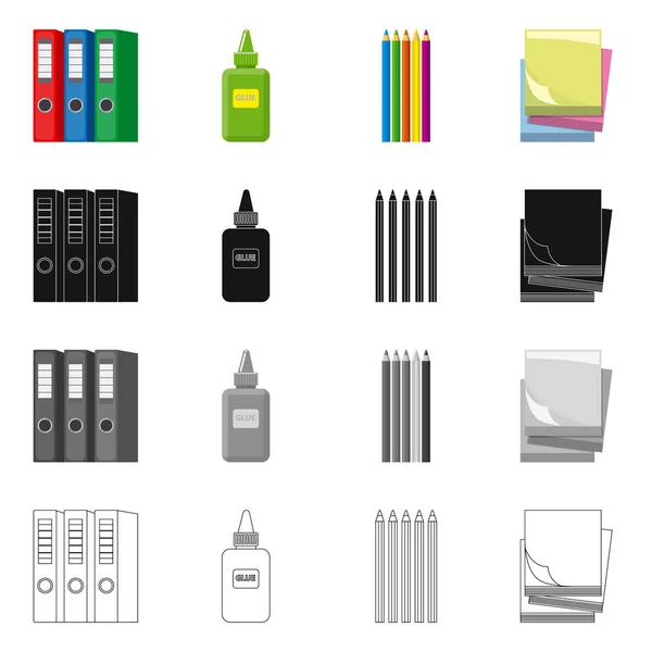 Vektor-Illustration von Büro und Versorgungszeichen. Sammlung von Büro und Schule Vektor-Symbol für Aktien. — Stockvektor