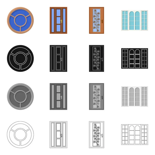 Design vettoriale della porta e logo anteriore. Serie di porta e stock di legno vettoriale illustrazione . — Vettoriale Stock