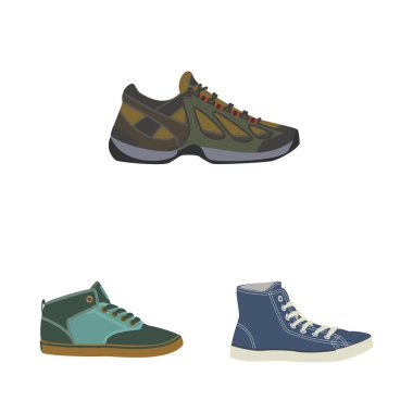 Ayakkabı ve ayakkabı işareti yalıtılmış nesne. Hisse senedi için ayakkabı ve ayak vektör simge topluluğu.