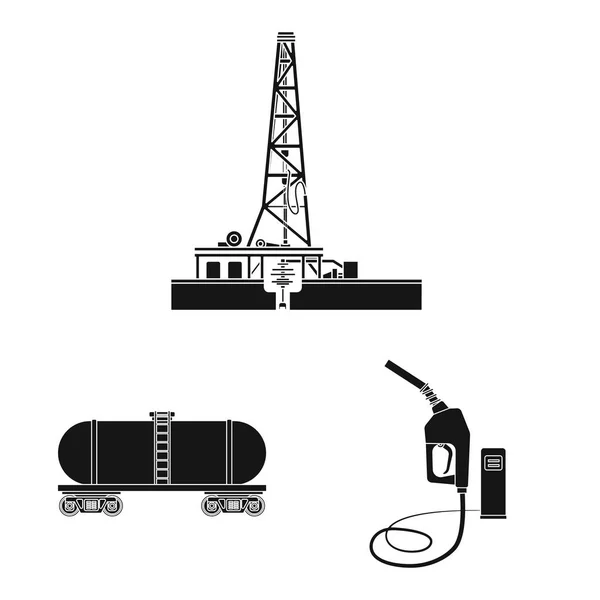 Na białym tle obiekt symbolu ropy i gazu. Zestaw z oleju i benzyny Stockowa ilustracja wektorowa. — Wektor stockowy