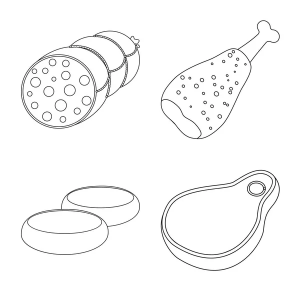 Векторная иллюстрация мяса и ветчины. Коллекция векторной иконки для мяса и приготовления пищи на складе . — стоковый вектор