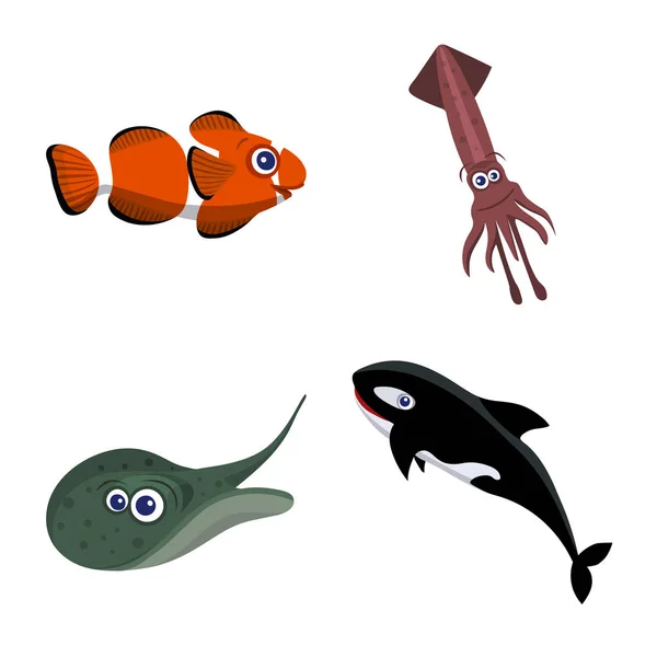 Vector ontwerp van zee en dier logo. Verzameling van zee en mariene voorraad vectorillustratie. — Stockvector