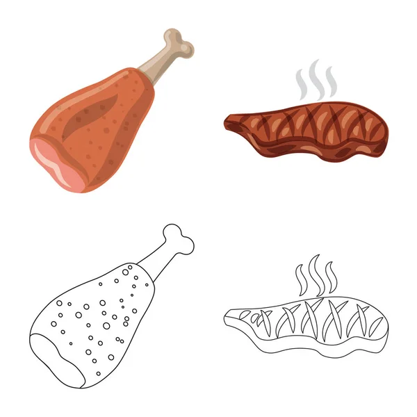 Vektordesign von Fleisch und Schinken Ikone. Set von Fleisch und Kochfond Vektor Illustration. — Stockvektor