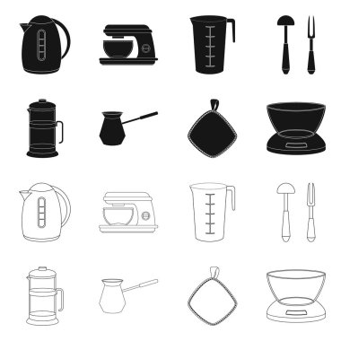 Mutfak ve yemek logosu yalıtılmış nesne. Web için mutfak ve cihaz hisse senedi simgesi kümesi.