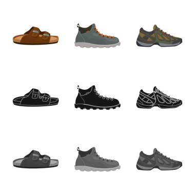 Ayakkabı ve ayakkabı işareti vektör tasarımı. Ayakkabı ayarla ve vektör simge stok ayak.