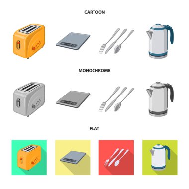 İllüstrasyon işareti mutfak ve aşçı, vektör. Mutfak ve cihaz hisse senedi vektör çizim topluluğu.