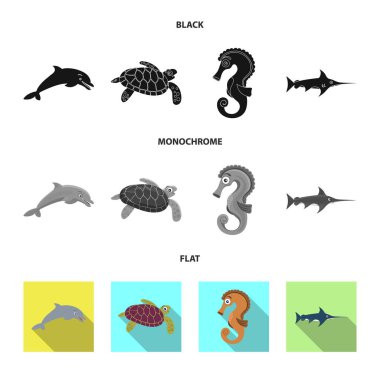 Deniz ve hayvan simge vektör tasarımı. Deniz ve deniz vektör simgesini hissenin koleksiyonu.