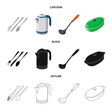 Mutfak ve yemek simge vektör tasarımı. Hisse senedi için mutfak ve cihazı vektör simge kümesi.
