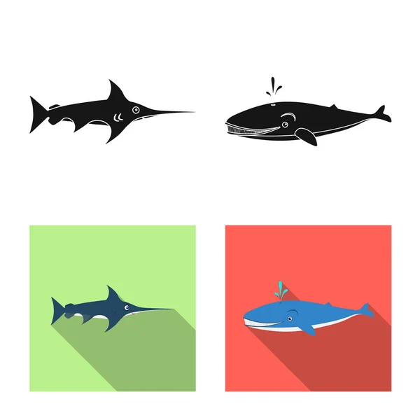 Isolierte Objekt Des Meeres Und Tier Logo Sammlung Von Meeres — Stockvektor