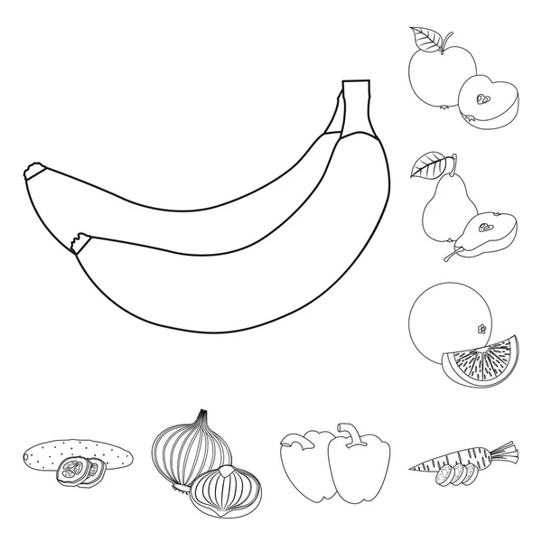 Векторний дизайн овочевого та фруктового символу. Збірка вегетаріанської вегетаріанської ікони на складі . — стоковий вектор