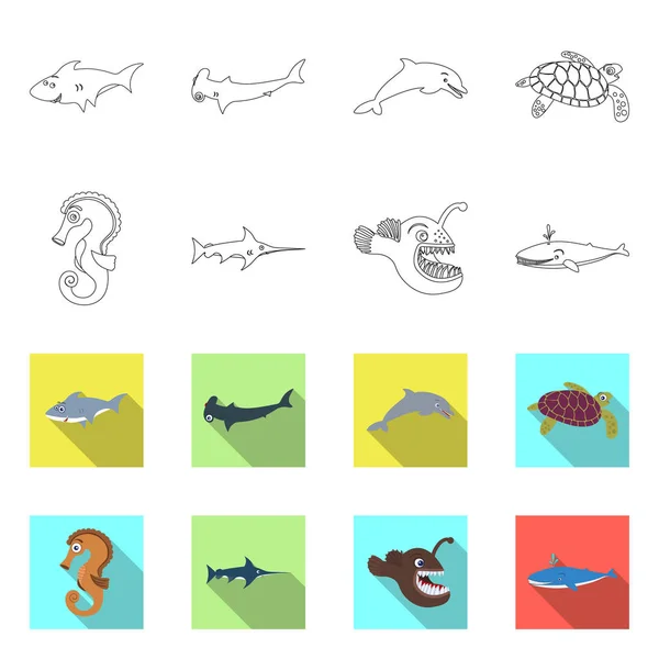 Diseño vectorial del icono del mar y los animales. Conjunto de mar y vector marino icono para stock . — Vector de stock
