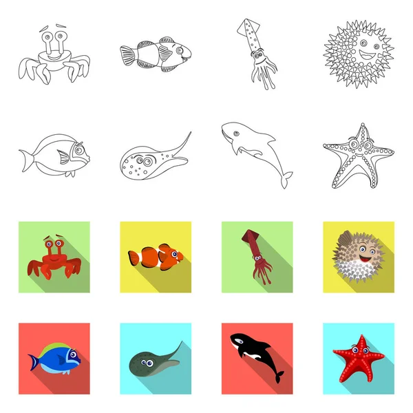 Diseño vectorial de mar y símbolo animal. Conjunto de mar y vector marino icono para stock . — Vector de stock