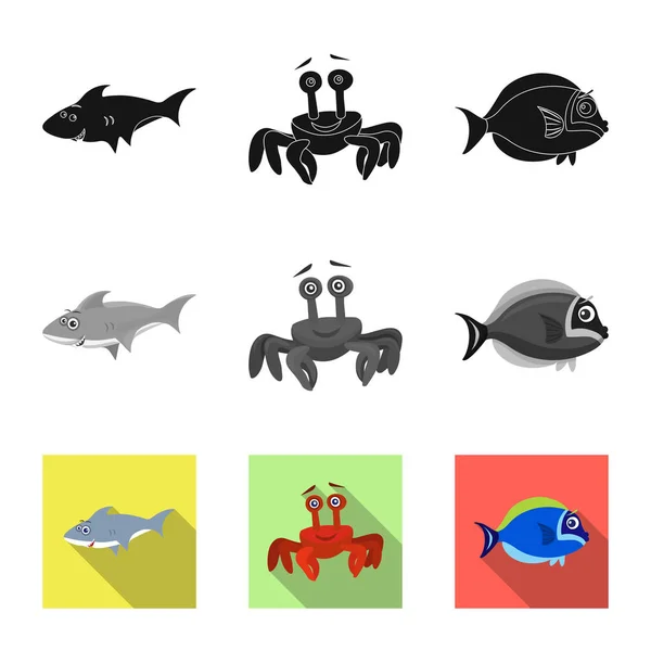 Ilustración vectorial del signo marino y animal. Colección de ilustración de vectores marinos y marinos . — Vector de stock
