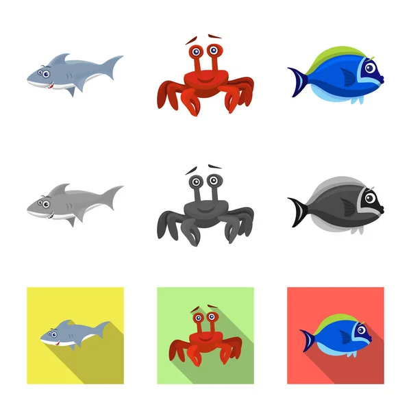 Diseño vectorial de mar y signo animal. Colección de mar y vector marino icono para stock . — Vector de stock