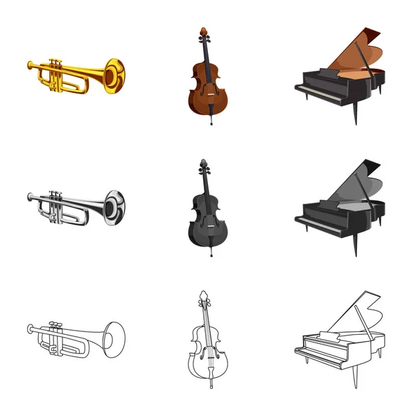 Vektor design av musik och finjustera tecken. Samling av musik och verktyget lager vektorillustration. — Stock vektor