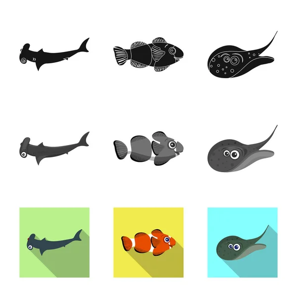 Ilustração vetorial do logotipo do mar e do animal. Coleção de mar e símbolo de estoque marinho de web . — Vetor de Stock