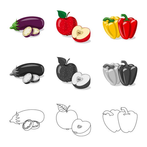 Vektorillustration des Gemüse-Obst-Symbols. Sammlung pflanzlicher und vegetarischer Aktiensymbole für das Web. — Stockvektor