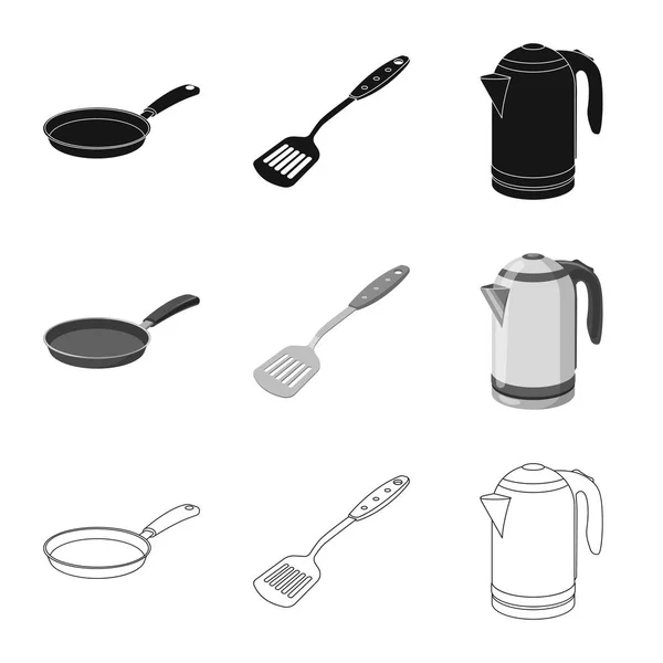 Isolierte Objekt der Küche und Koch Zeichen. Set von Bestandsvektoren für Küche und Geräte. — Stockvektor