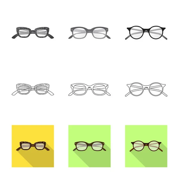 Vektorillustration av glas och ram ikon. Uppsättning av glasögon och tillbehör vector ikon för lager. — Stock vektor