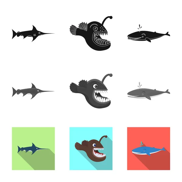 Ilustración vectorial del logotipo marino y animal. Conjunto de mar y vector marino icono para stock . — Vector de stock