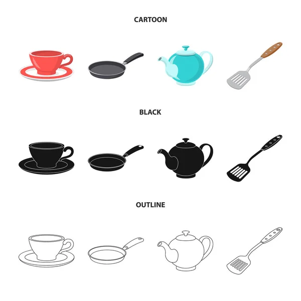Geïsoleerde object van keuken en cook logo. Set van keuken- en apparatenbouw vector pictogram voor voorraad. — Stockvector