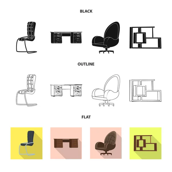Ilustração vetorial de mobiliário e símbolo de trabalho. Conjunto de móveis e ícone de vetor doméstico para estoque . — Vetor de Stock