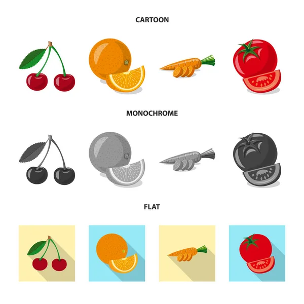 Ilustración vectorial del icono de frutas y verduras. Conjunto de icono de vector vegetal y vegetariano para stock . — Vector de stock