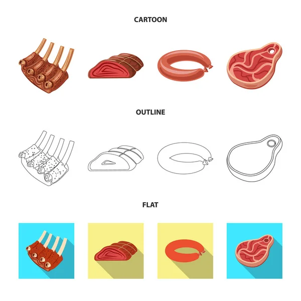 Na białym tle obiekt znak mięsa i szynka. Zestaw mięsa i gotowanie symbol giełdowy dla sieci web. — Wektor stockowy