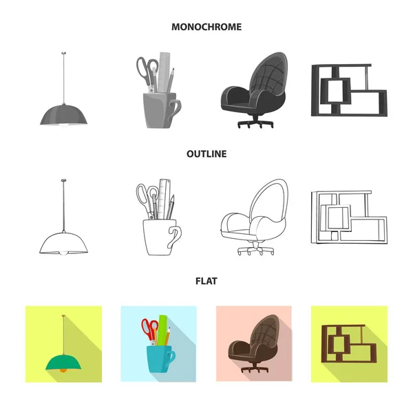 Objet isolé de mobilier et logo de travail. Ensemble de meubles et icône vectorielle maison pour stock . — Image vectorielle