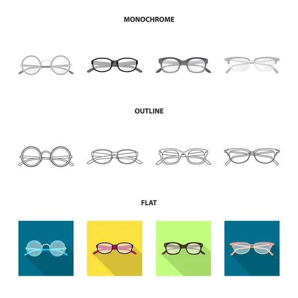 Vektor-Illustration von Brille und Rahmen-Symbol. Sammlung von Brillen und Zubehör Aktiensymbol für das Web. — Stockvektor