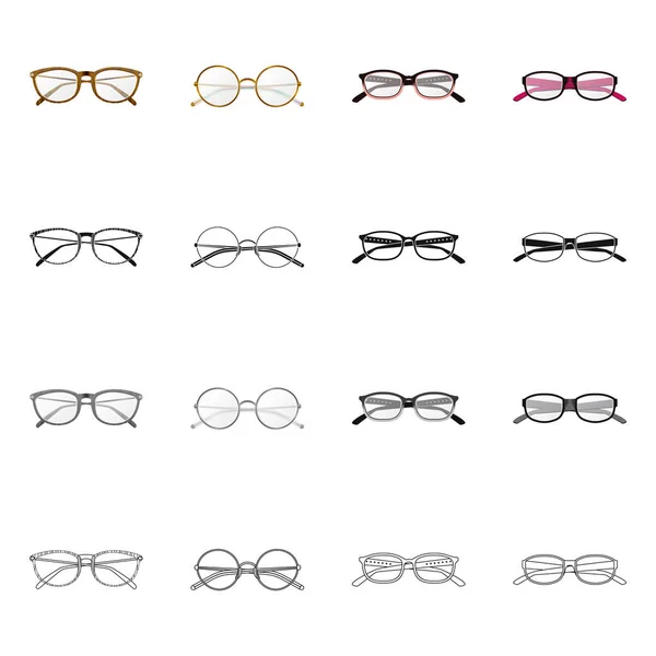 Elkülönített objektum szemüveg és a keret ikon. Gyűjteménye szemüveg és tartozék készlet vektoros illusztráció. — Stock Vector