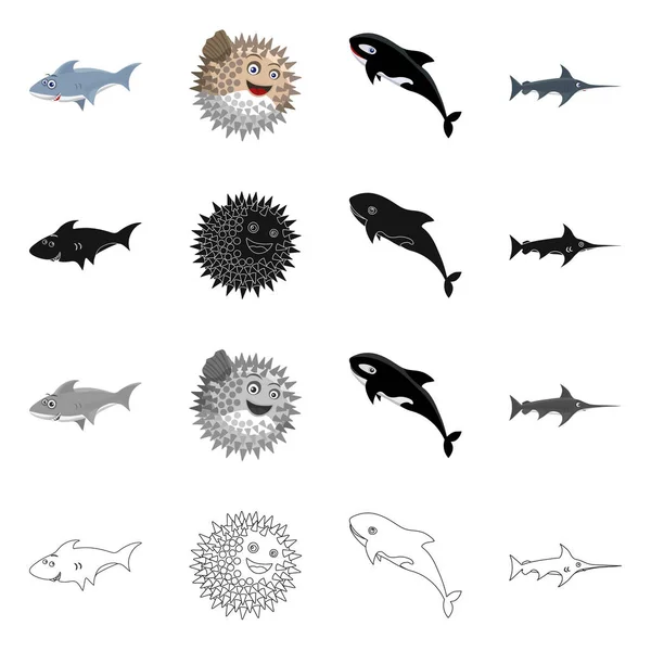 Ilustración vectorial del símbolo marino y animal. Colección de ilustración de vectores marinos y marinos . — Vector de stock