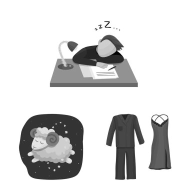 Rüyalar ve gece işareti vektör çizimi. Rüyalar ve hisse senedi için yatak odası vektör simge koleksiyonu.