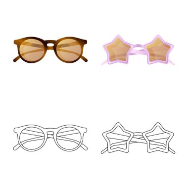 Gözlük ve güneş gözlüğü simgesinin vektör çizimi. Gözlük ve aksesuar vektör çizimi.