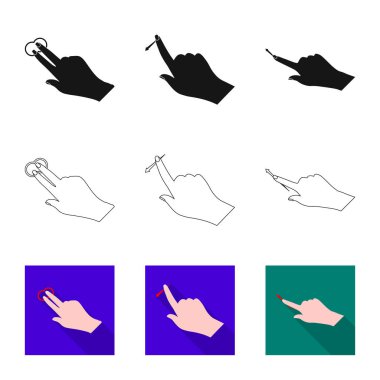 Dokunmatik ve el simge vektör tasarımı. Dokunmatik ekran ayarla ve stok için vektör simgeye dokunun.