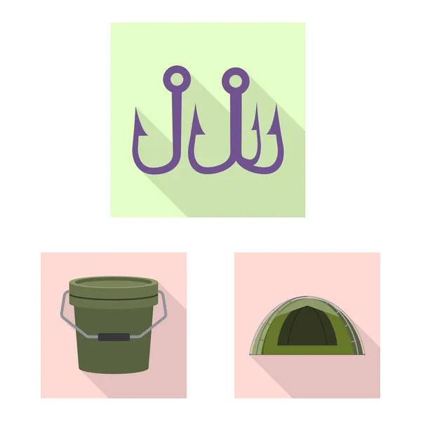 Ilustración vectorial de peces e icono de la pesca. Conjunto de peces y equipo icono vectorial para stock . — Vector de stock