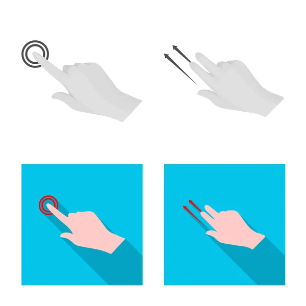Design vetorial de tela sensível ao toque e logotipo da mão. Coleção de tela sensível ao toque e ícone de vetor de toque para estoque . — Vetor de Stock
