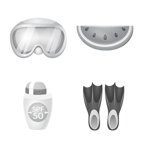 Projeto vetorial de equipamentos e logotipo de natação. Conjunto de equipamentos e símbolo de estoque de atividade para web . —  Vetores de Stock
