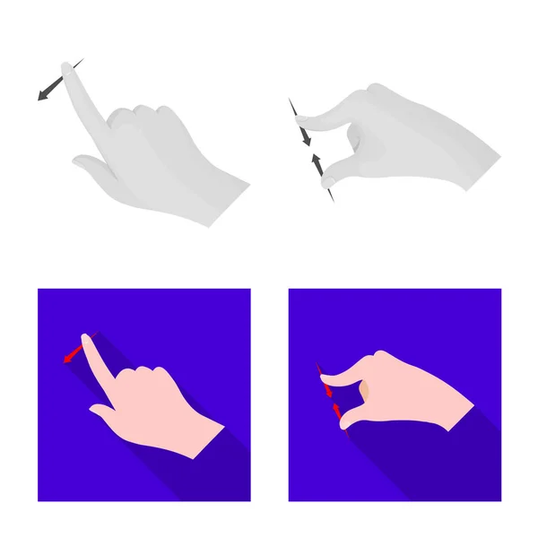 Vektor-Illustration von Touchscreen und Handzeichen. Set aus Touchscreen und Touchstock-Symbol für Web. — Stockvektor
