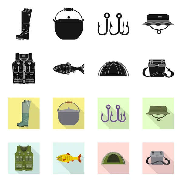 Isolierte Objekt des Fisches und Fischerei-Logo. Set von Fisch und Ausrüstung Lagersymbol für Web. — Stockvektor