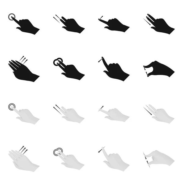 Illustrazione vettoriale del touchscreen e del segno della mano. Set di icone touchscreen e touch vector per stock . — Vettoriale Stock