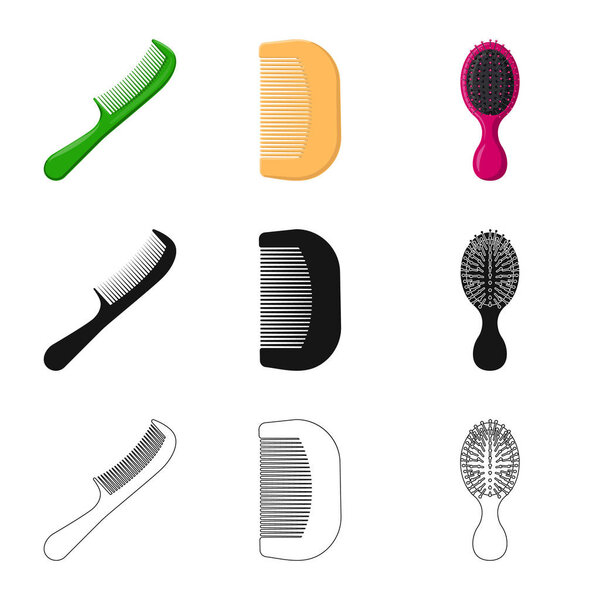 Vector illustration of brush and hair sign. Set of brush and hairbrush stock symbol for web.