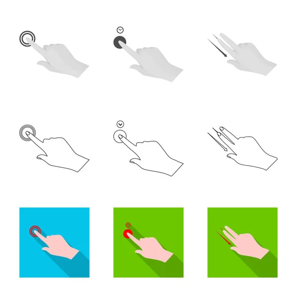 Vector illustratie van touchscreen en teken aan de hand. Set van touchscreen en touch aandelensymbool voor web. — Stockvector