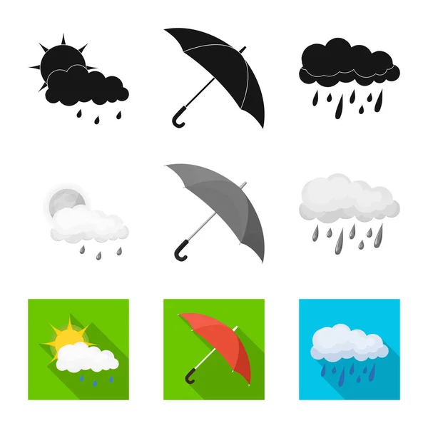 天候および気候の記号の孤立したオブジェクト。Web の天気と雲のストック シンボルのコレクション. — ストックベクタ
